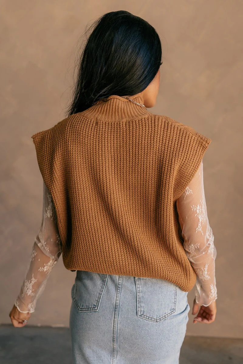Aubrey Light Brown High Neckline Sleeveless Sweater - Image 8