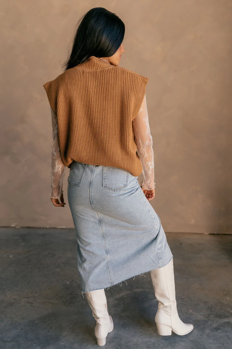 Aubrey Light Brown High Neckline Sleeveless Sweater - Image 9