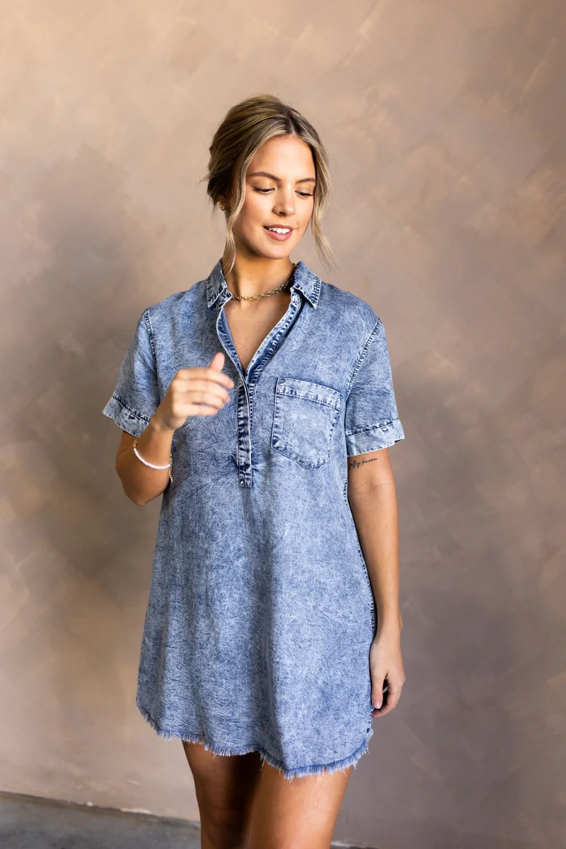 Aubrie Washed Blue Short Sleeve Mini Dress - Image 3