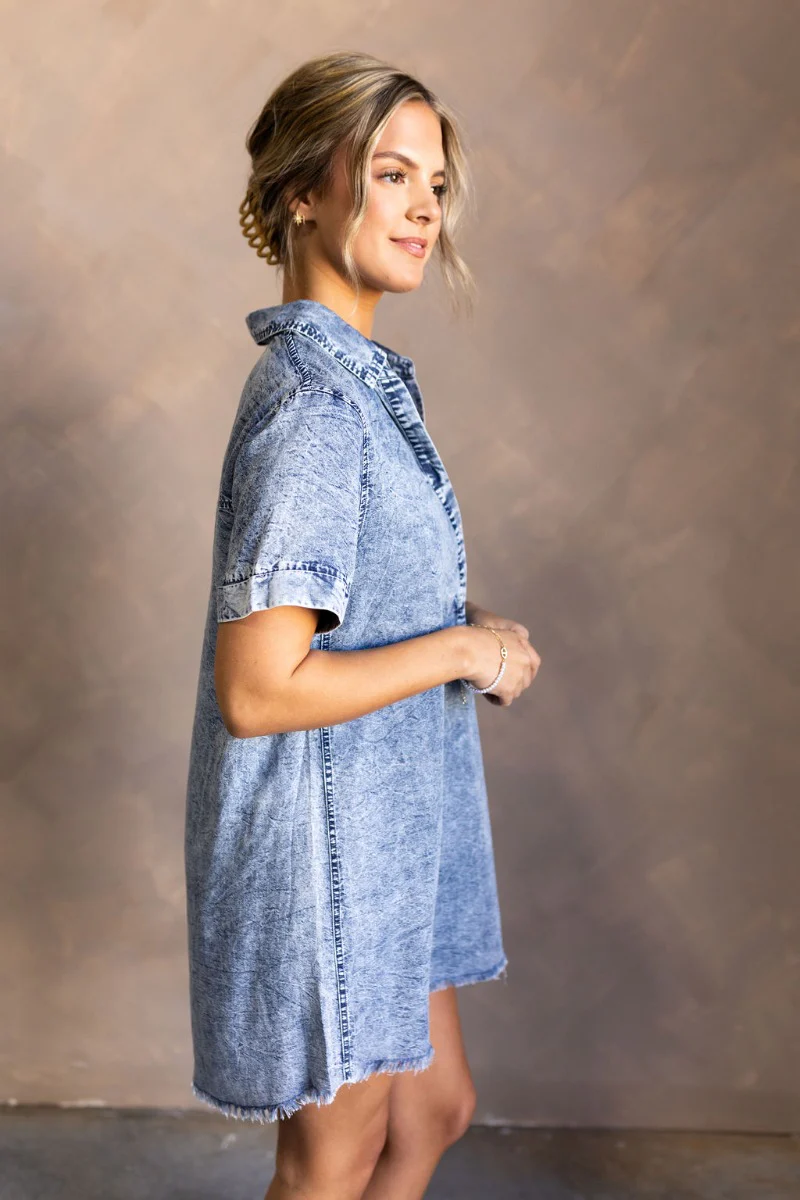 Aubrie Washed Blue Short Sleeve Mini Dress - Image 5