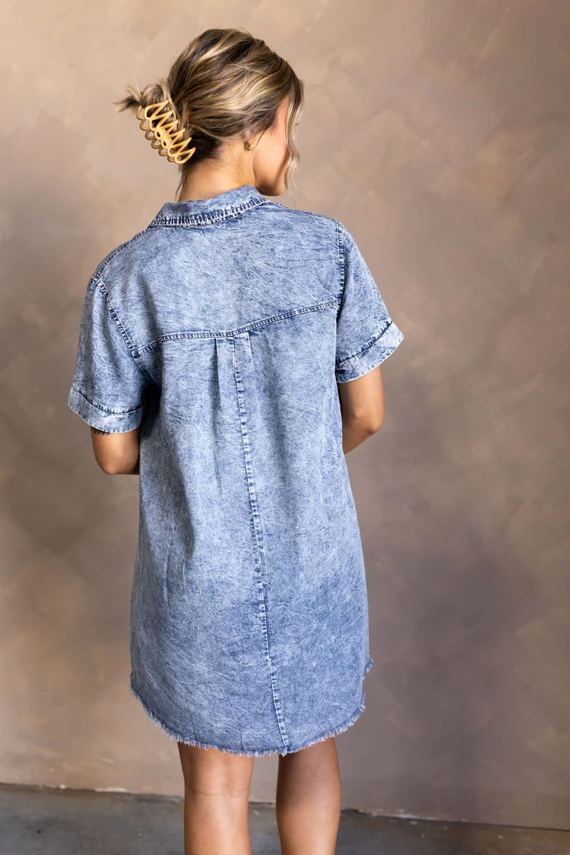 Aubrie Washed Blue Short Sleeve Mini Dress - Image 6