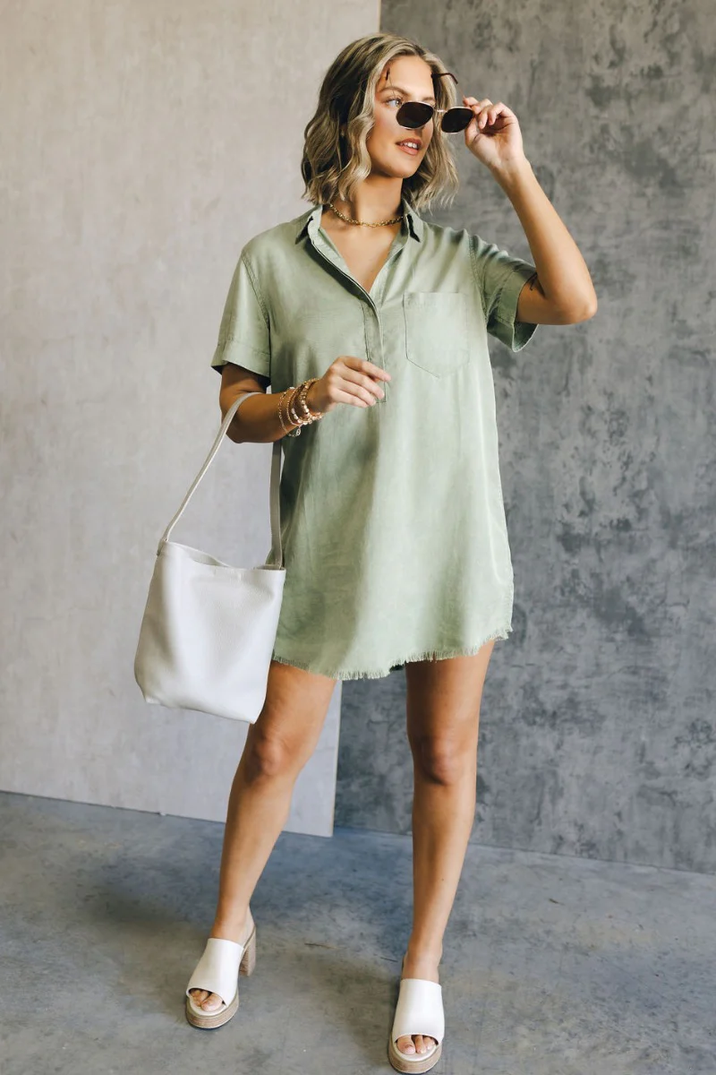 Aubrie Washed Olive Short Sleeve Mini Dress - Image 2