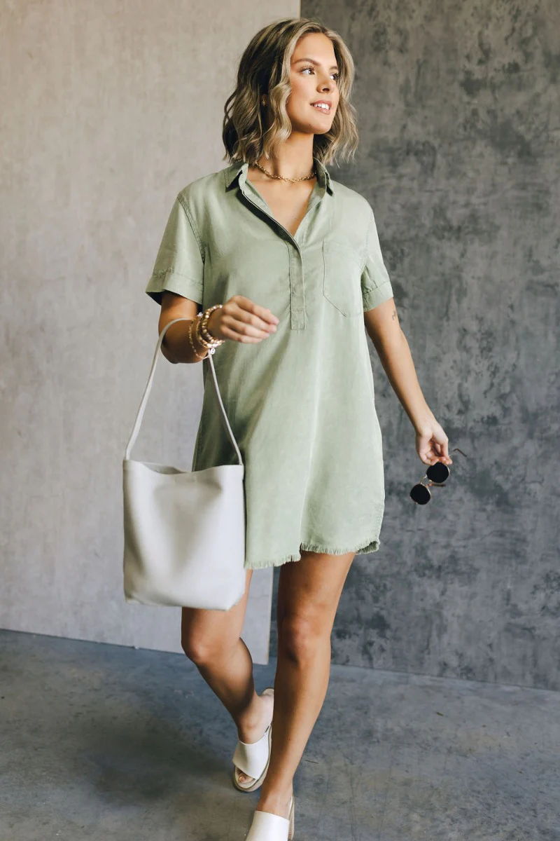 Aubrie Washed Olive Short Sleeve Mini Dress - Image 3