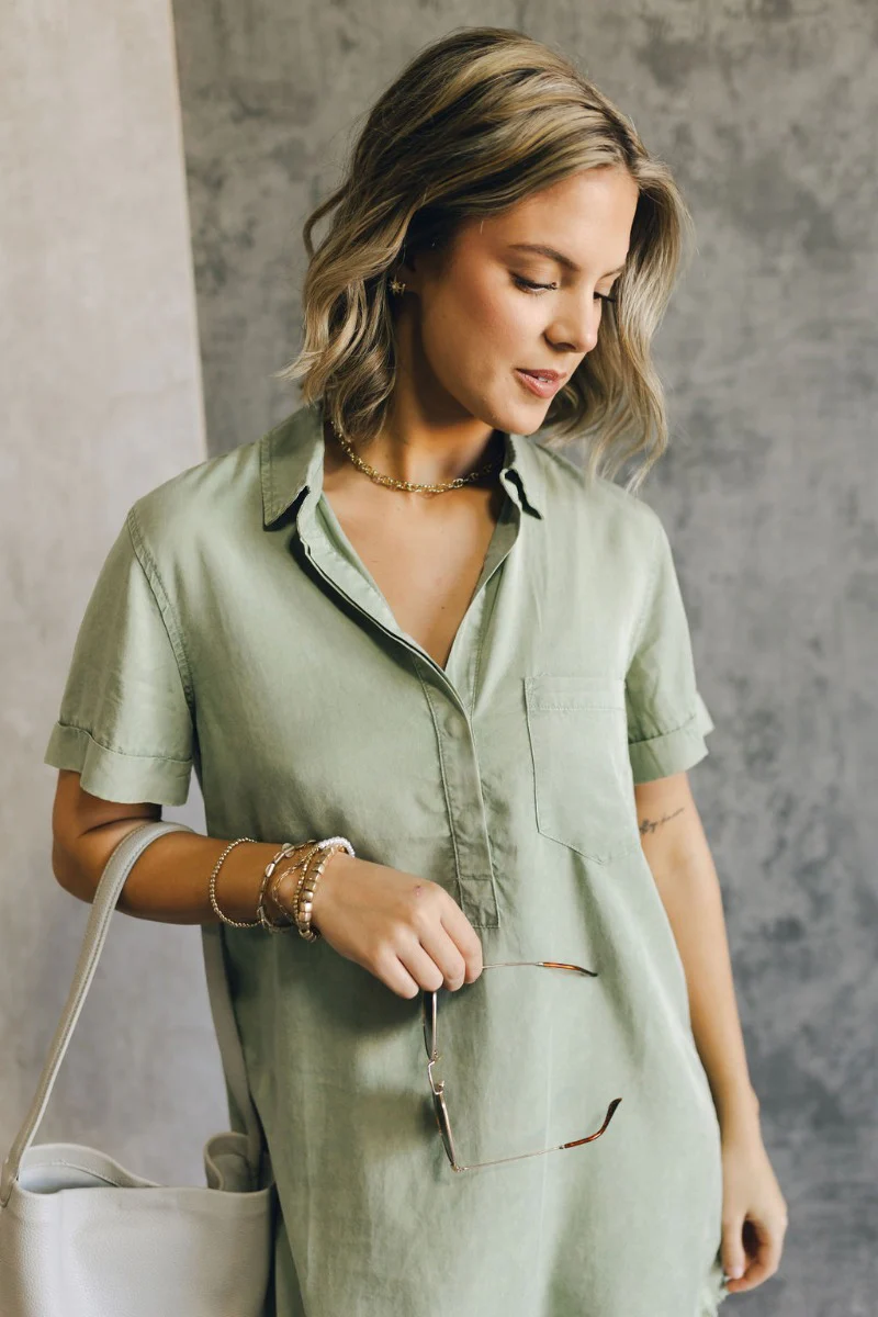 Aubrie Washed Olive Short Sleeve Mini Dress - Image 6
