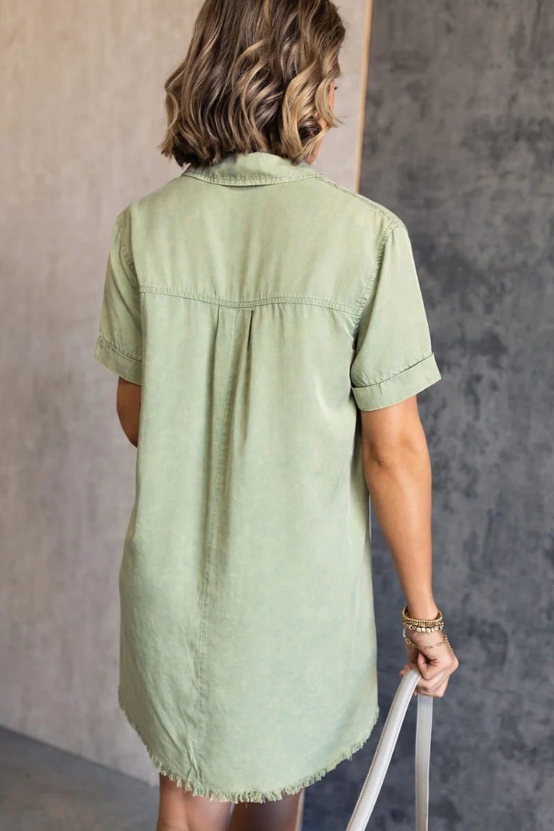 Aubrie Washed Olive Short Sleeve Mini Dress - Image 9