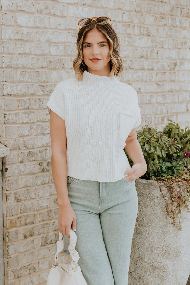 Aubrielle White Sleeveless Sweater - Image 2