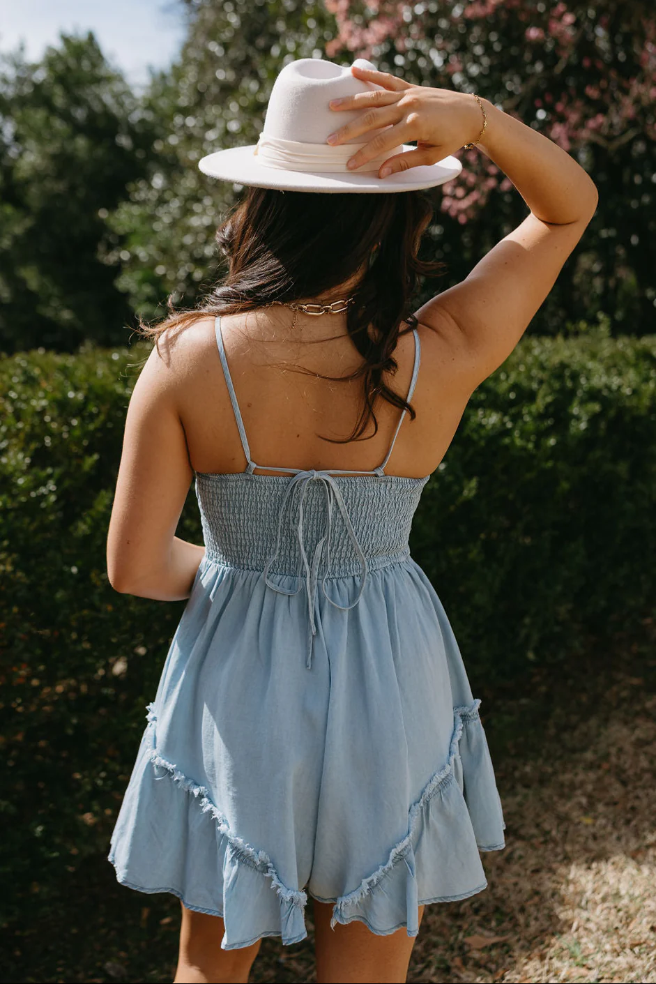 Audrey Chambray Ruffle Sleeveless Romper - Image 4
