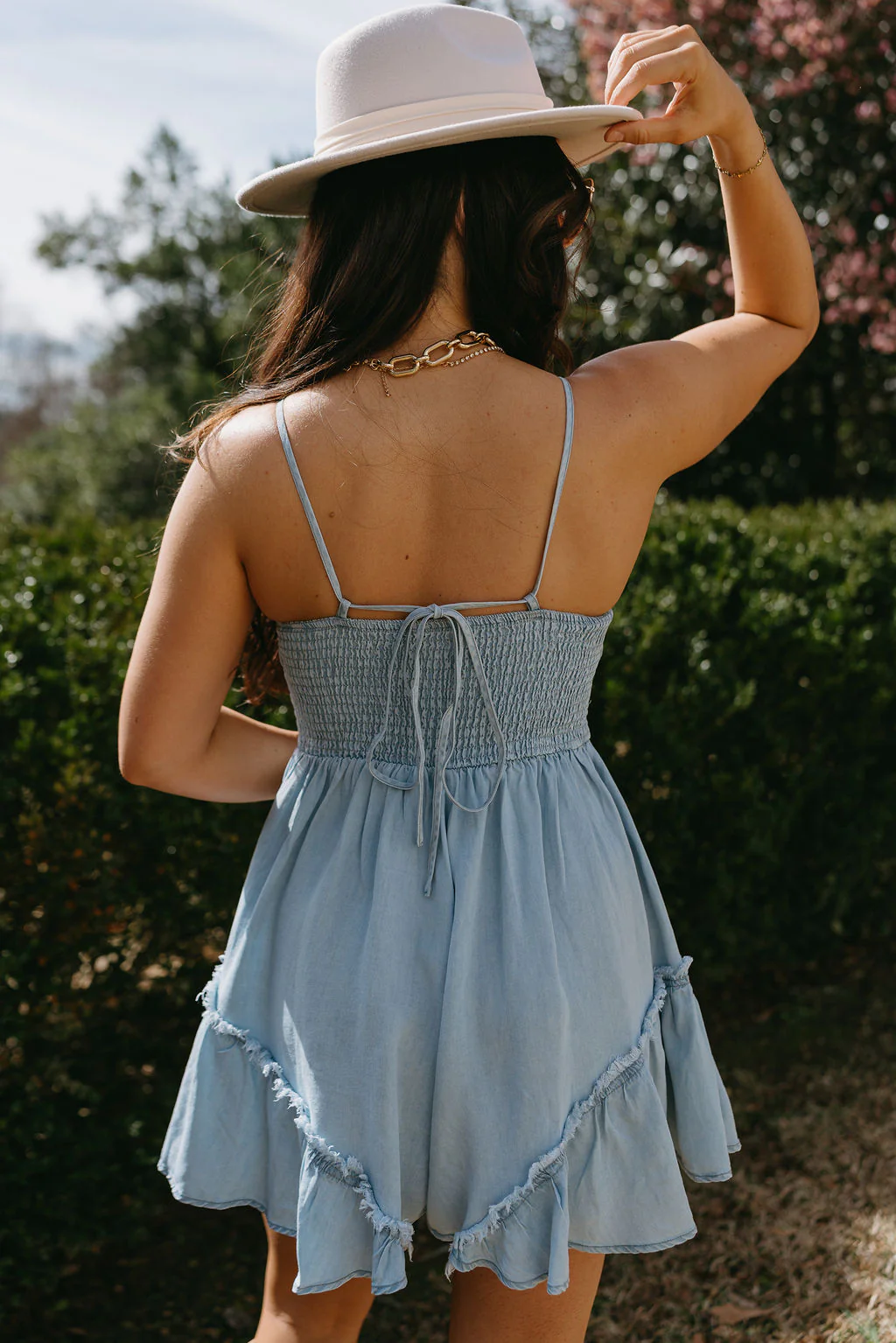Audrey Chambray Ruffle Sleeveless Romper - Image 9