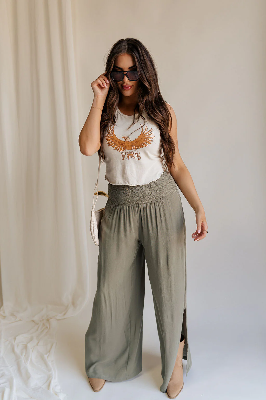 Audrey Olive Green Wide Leg Pants - Image 2