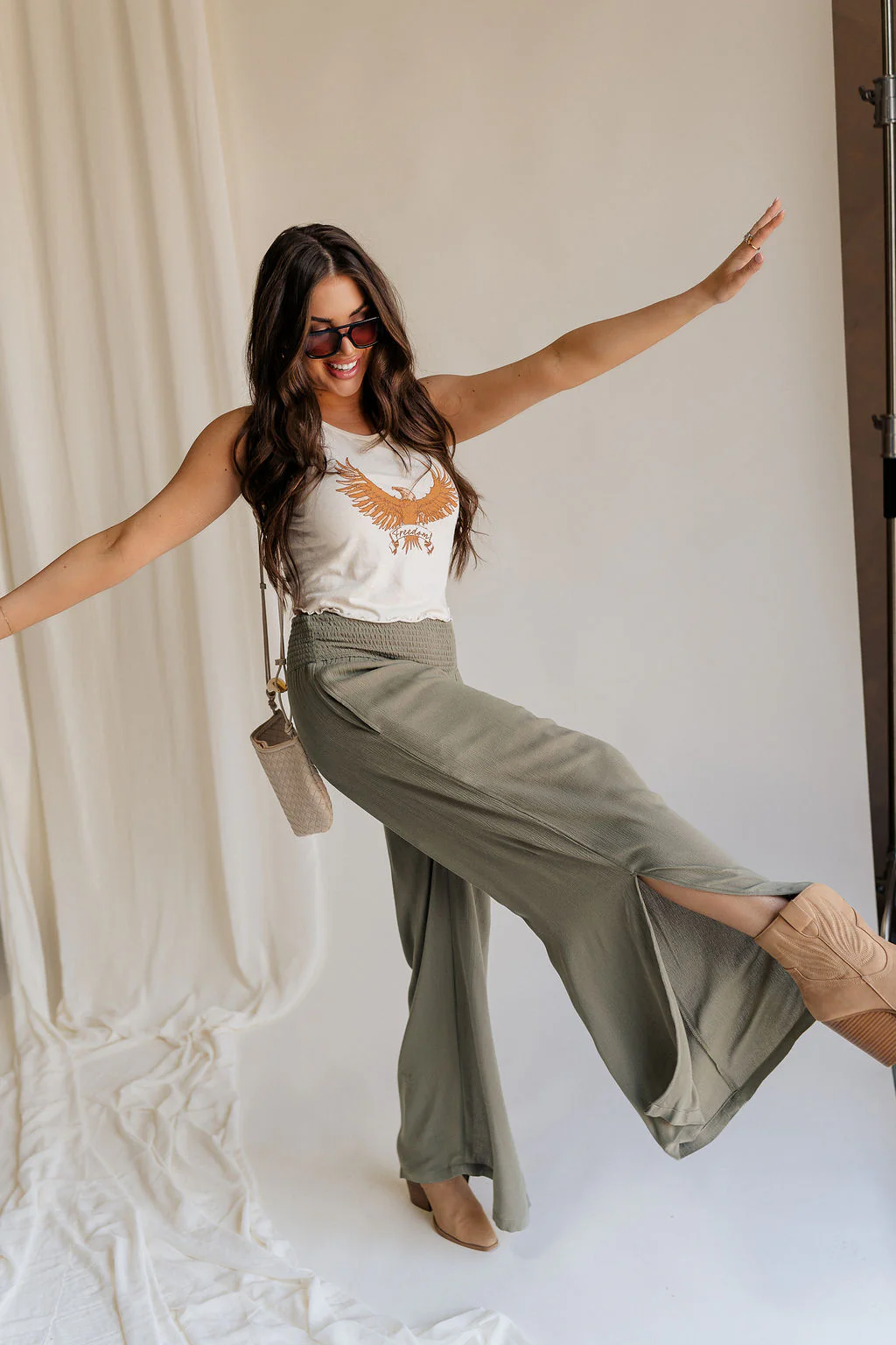 Audrey Olive Green Wide Leg Pants - Image 3