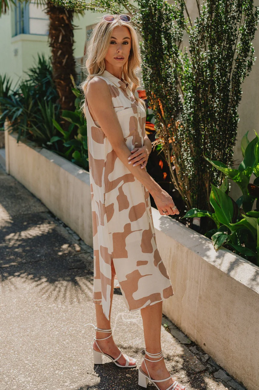 Aurelia Cream & Brown Printed Midi Dress - Image 4