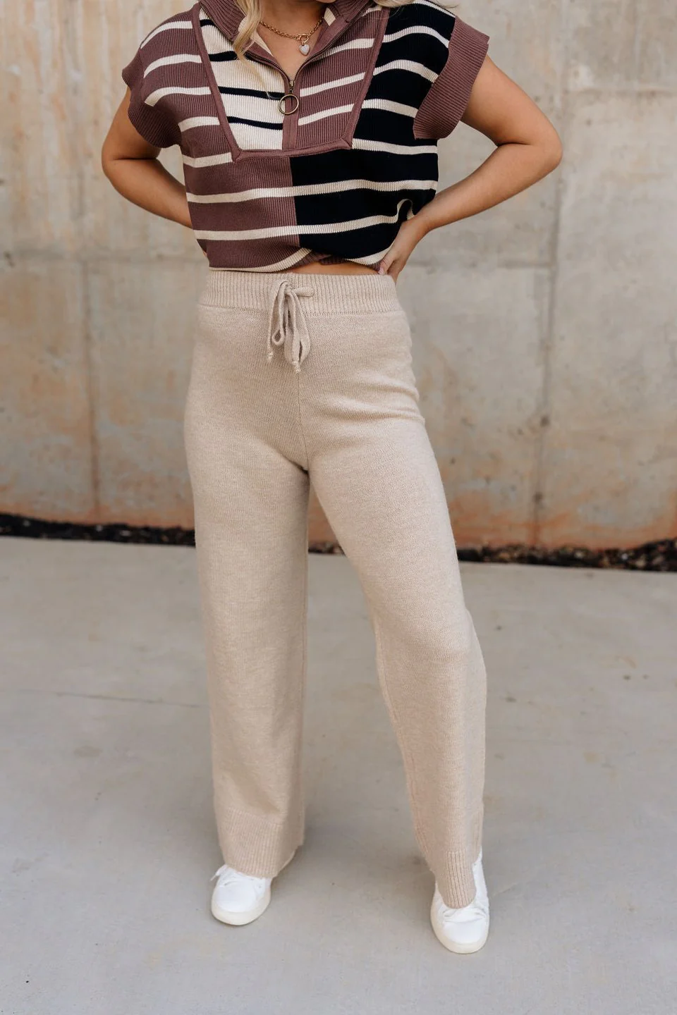 Aurora Beige Knit Pants - Image 3