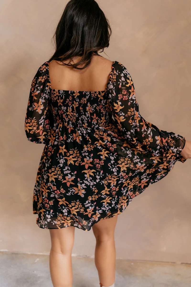 Aurora Black Multi Floral Long Sleeve Mini Dress - Image 8