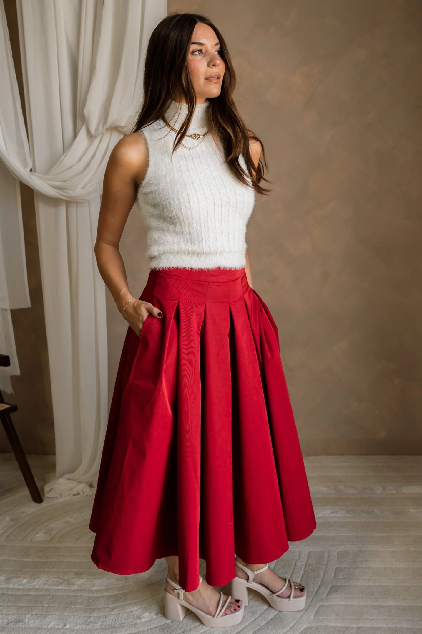 Aurora Crimson Red Midi Skirt - Image 2
