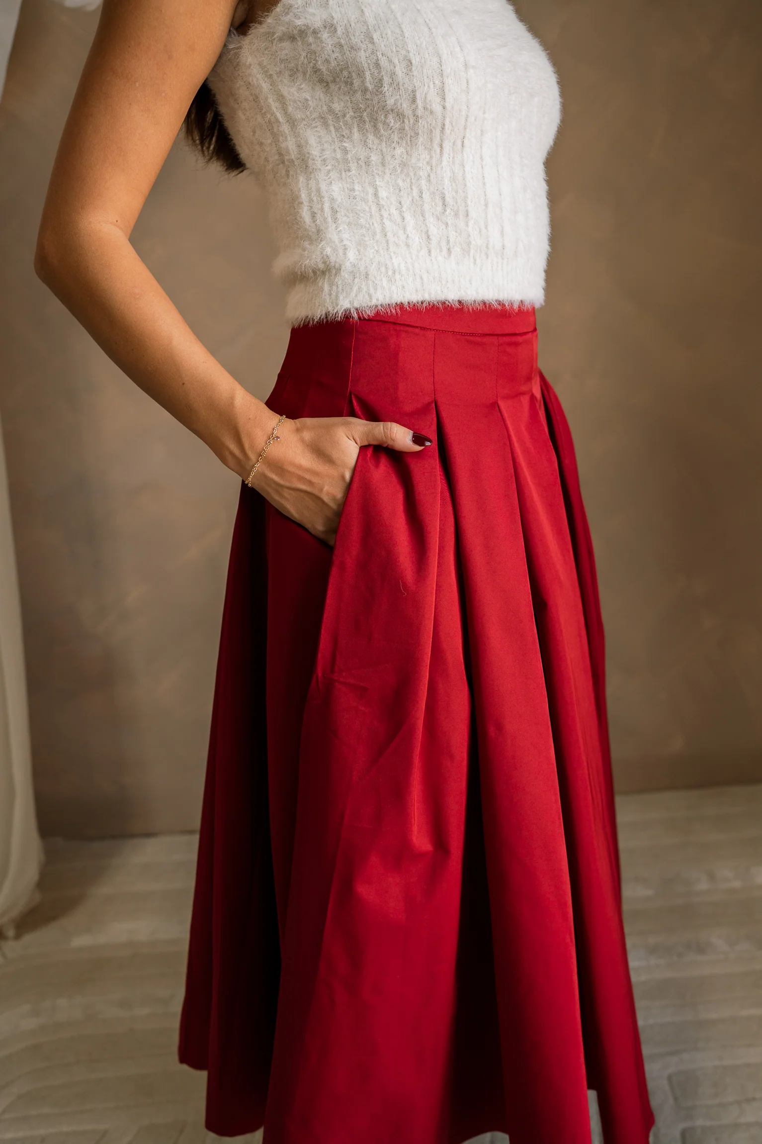 Aurora Crimson Red Midi Skirt - Image 3