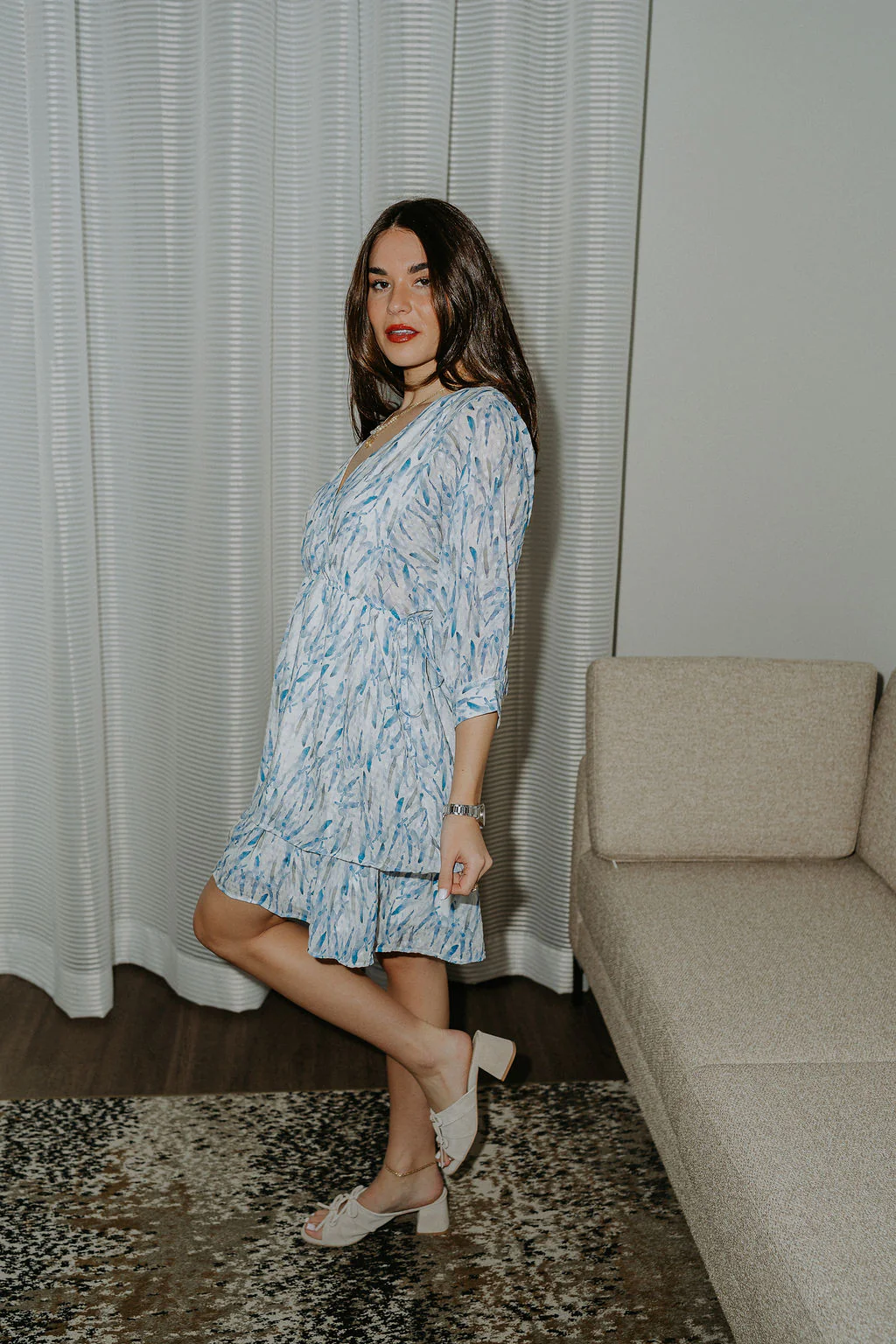 Aurora Ivory & Blue Printed Mini Dress - Image 5