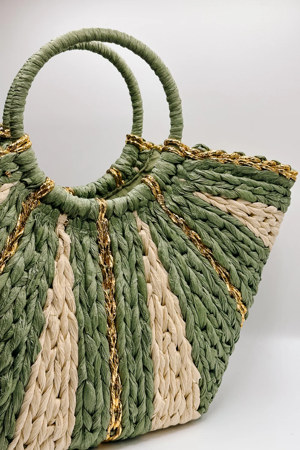 Aurora Olive & Natural Woven Tote