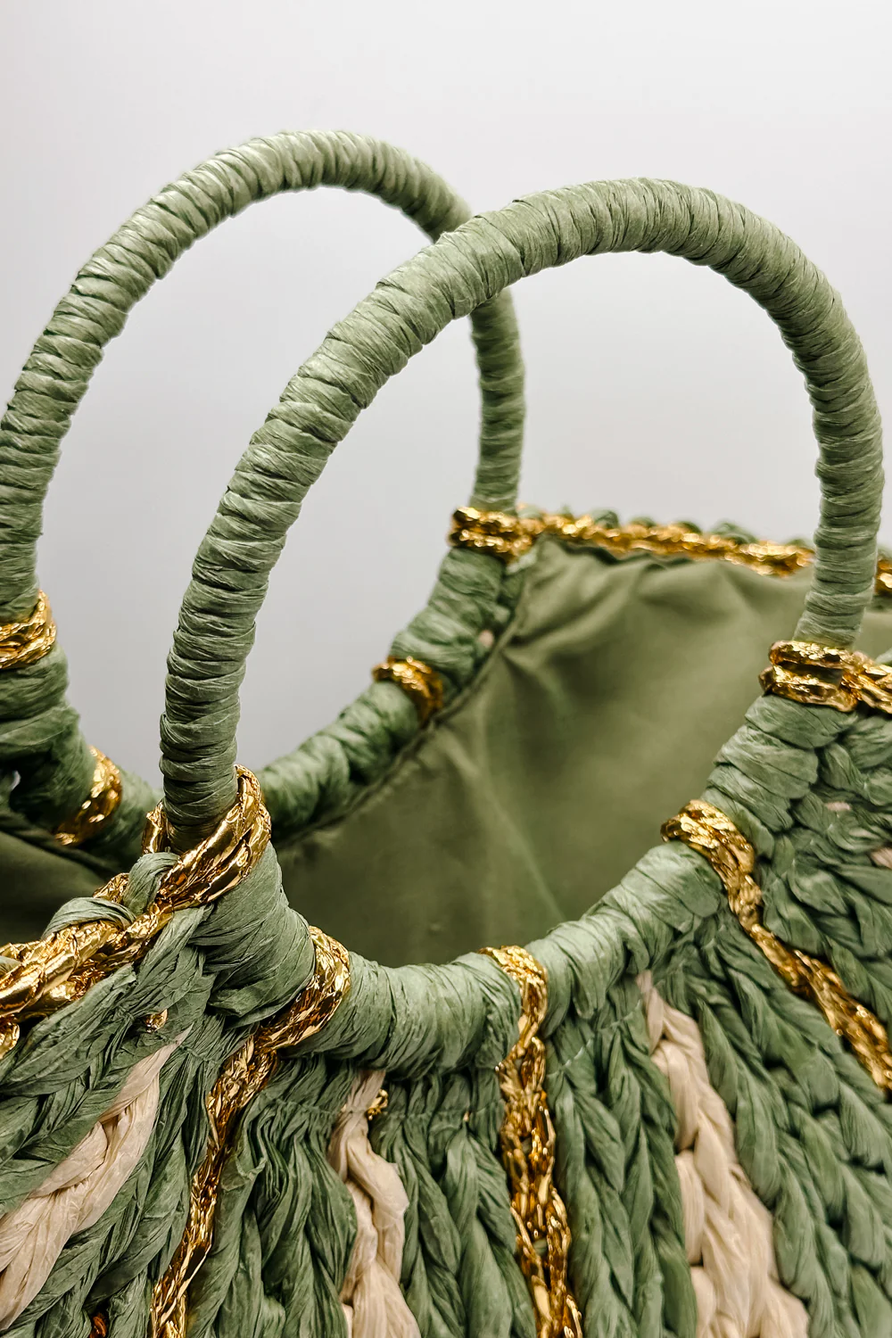 Aurora Olive & Natural Woven Tote - Image 3