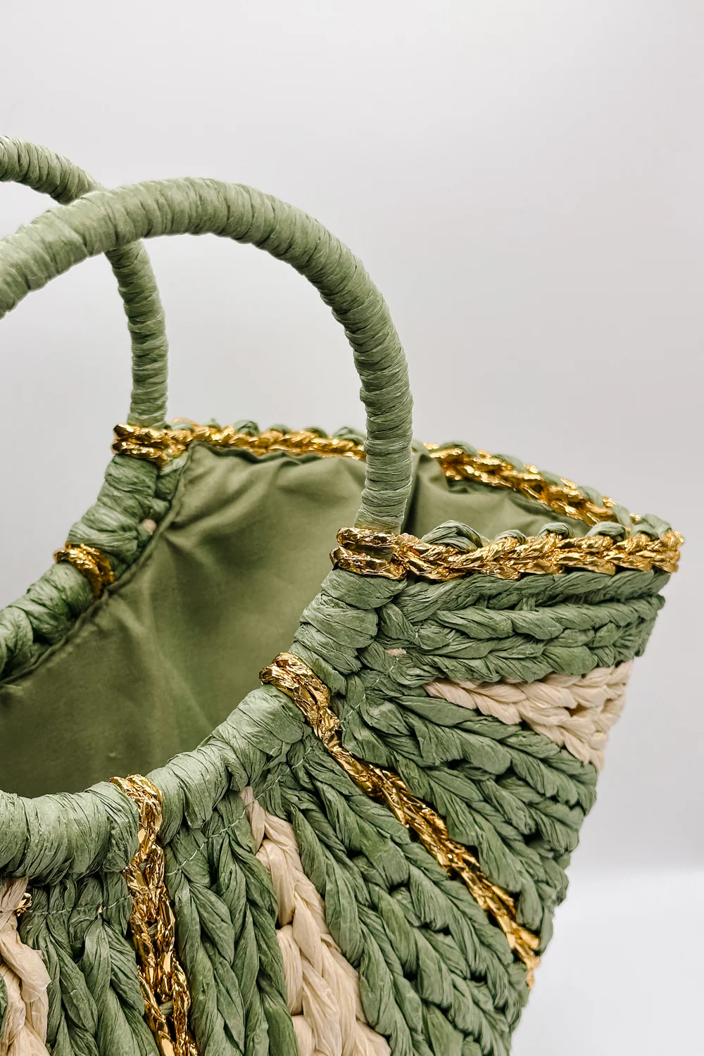 Aurora Olive & Natural Woven Tote - Image 4
