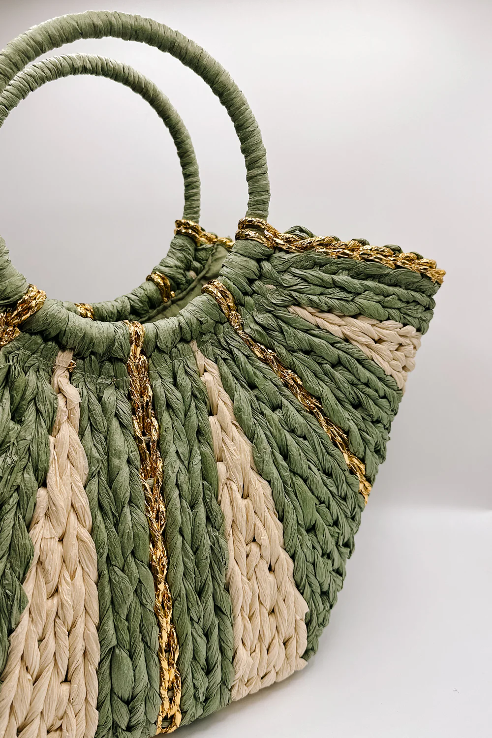 Aurora Olive & Natural Woven Tote - Image 5