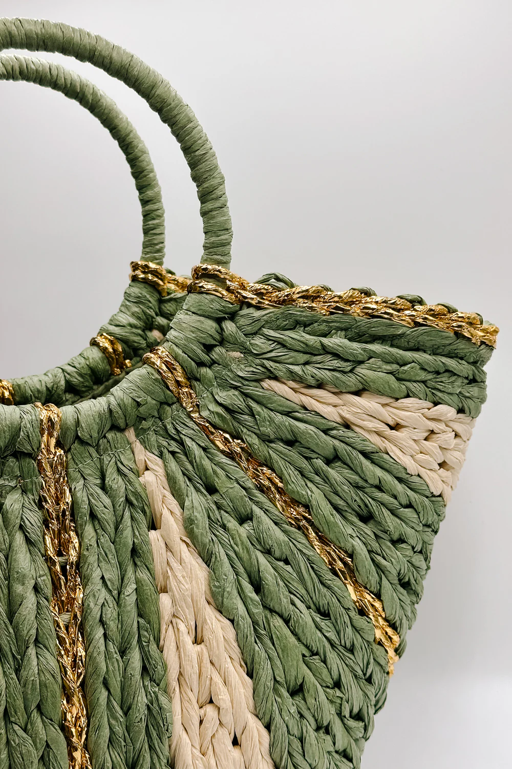 Aurora Olive & Natural Woven Tote - Image 6