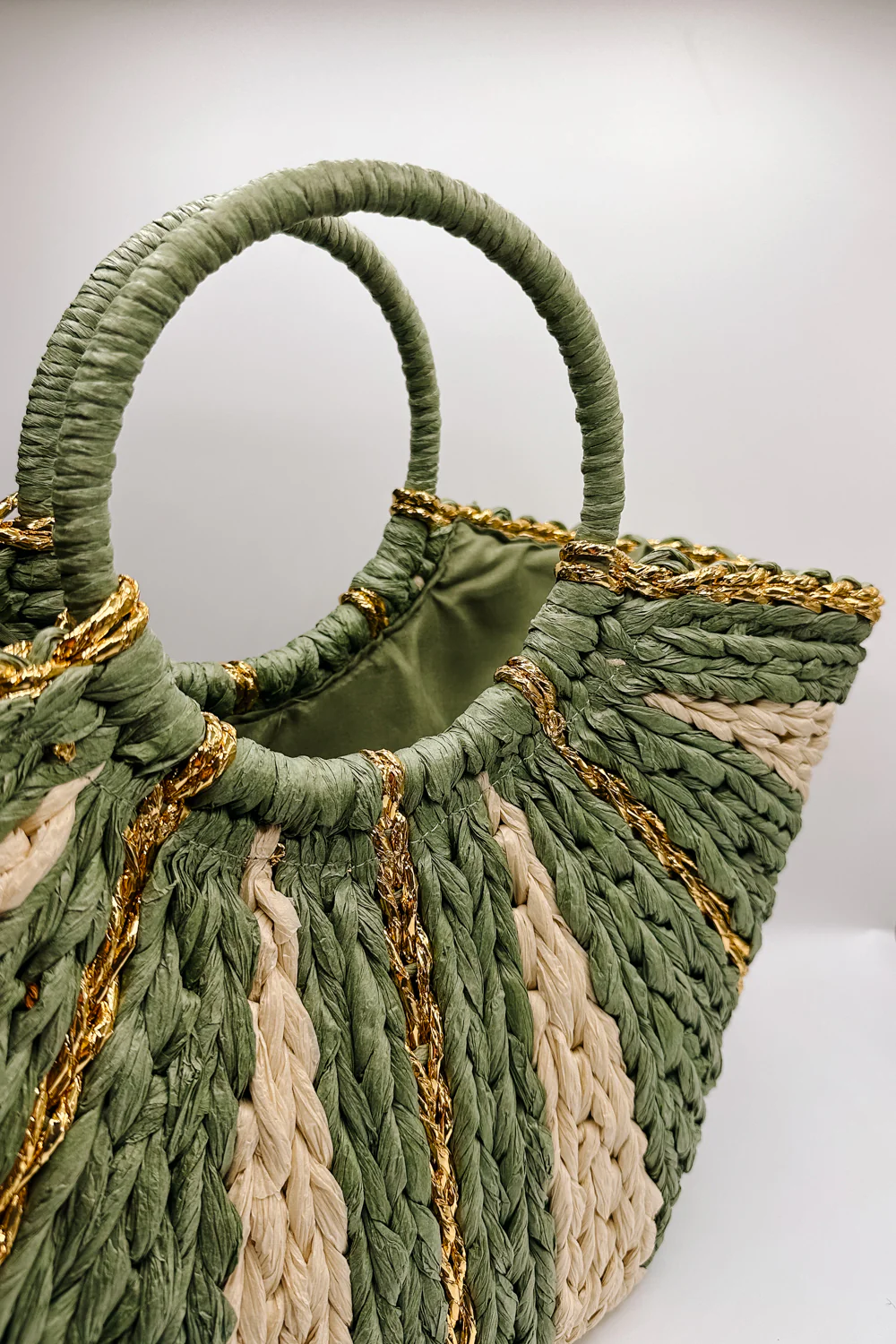 Aurora Olive & Natural Woven Tote - Image 8