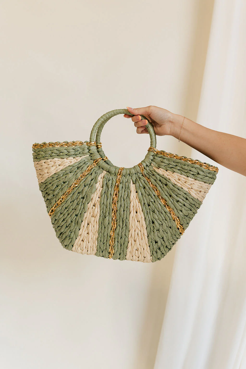 Aurora Olive & Natural Woven Tote - Image 9