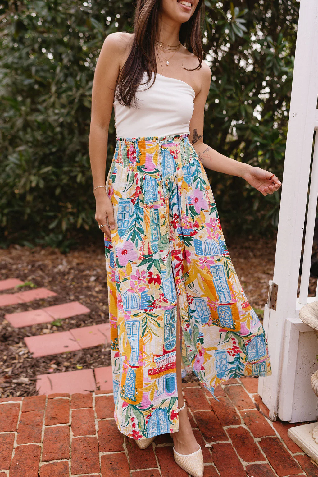 Aurora White Multi Button-Up Maxi Skirt - Image 2