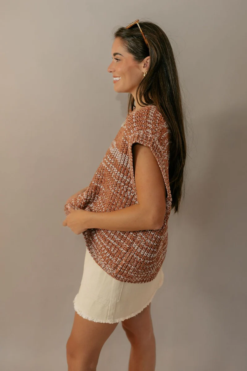 Autumn Rust & White Knit Sleeveless Sweater - Image 4