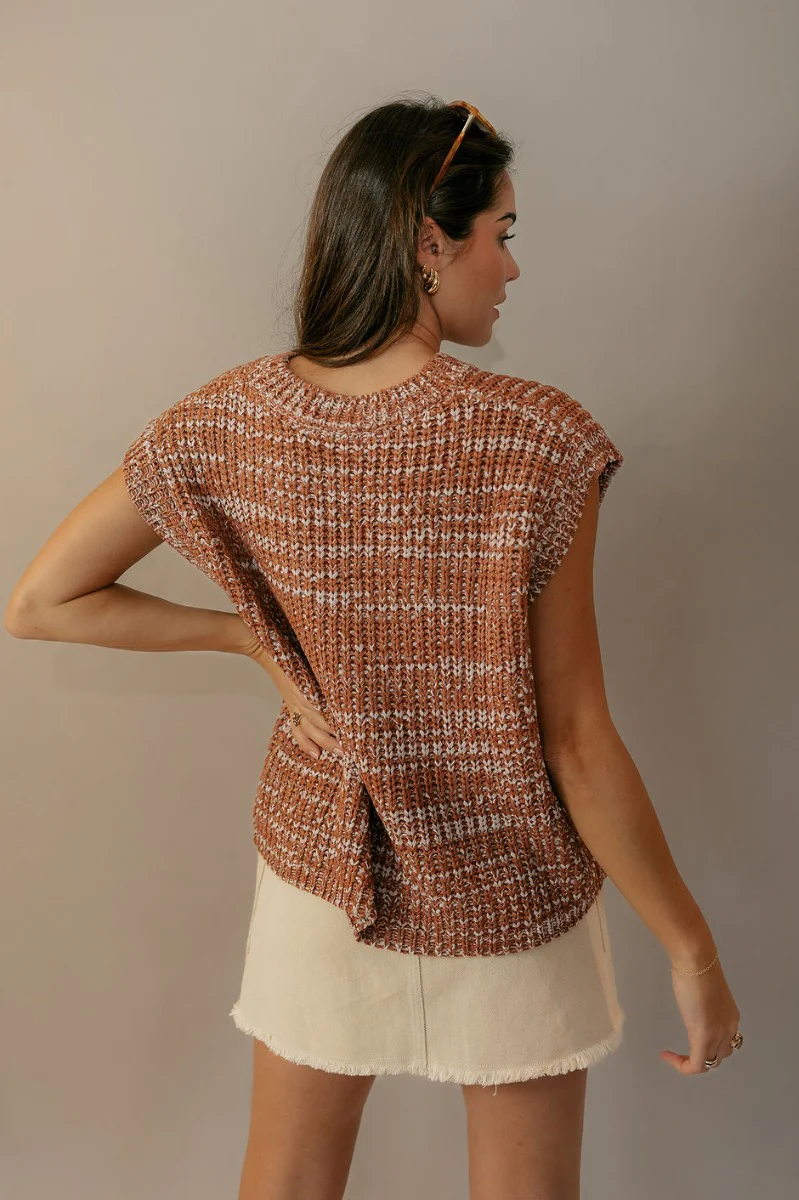 Autumn Rust & White Knit Sleeveless Sweater - Image 7