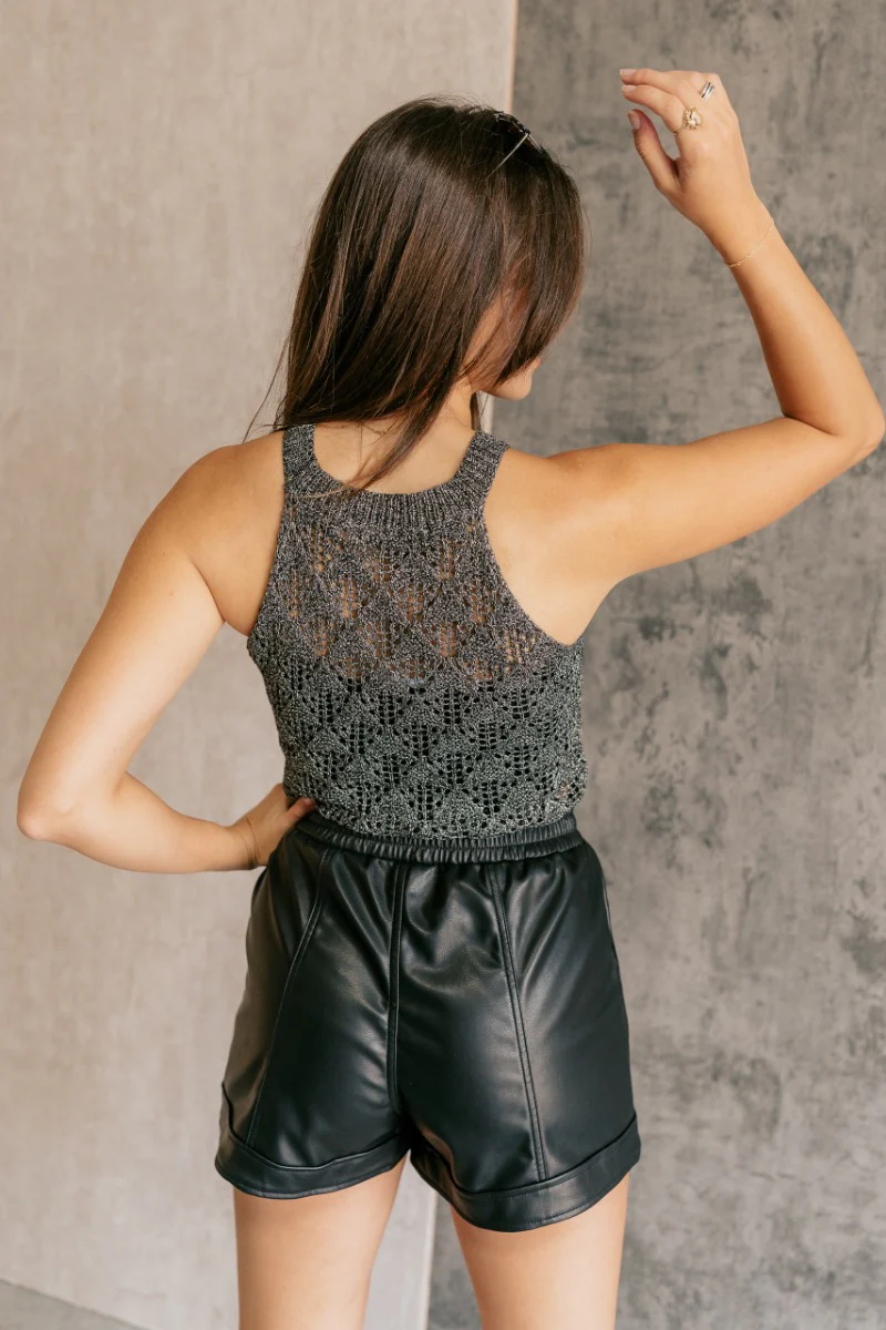 Ava Black & Silver Textured High Neck Tank - Image 5