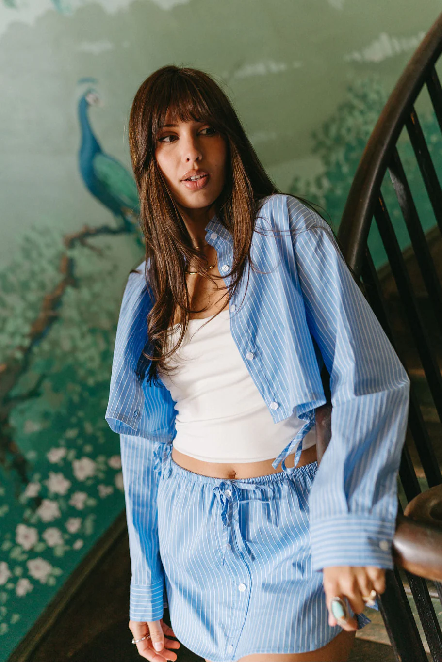 Ava Blue Stripe Button-Up Top