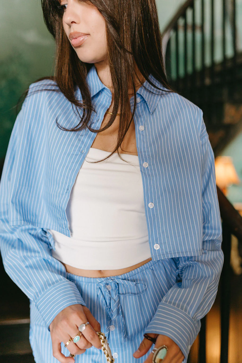 Ava Blue Stripe Button-Up Top - Image 2
