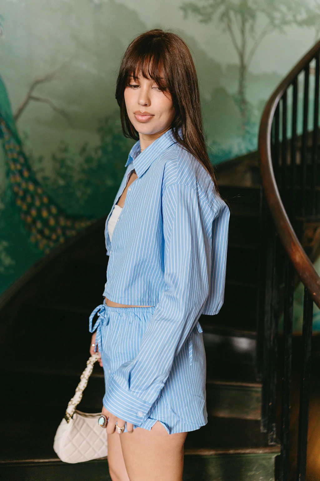 Ava Blue Stripe Buttoned Skort - Image 3