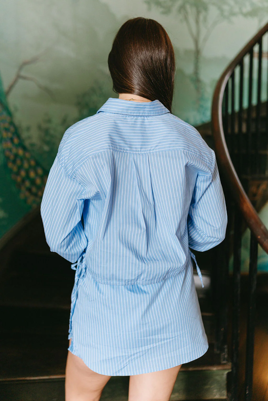 Ava Blue Stripe Buttoned Skort - Image 4