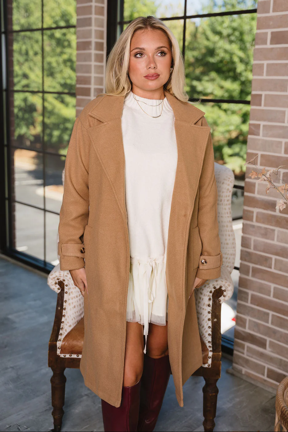 Ava Camel Button-Up Midi Coat - Image 4