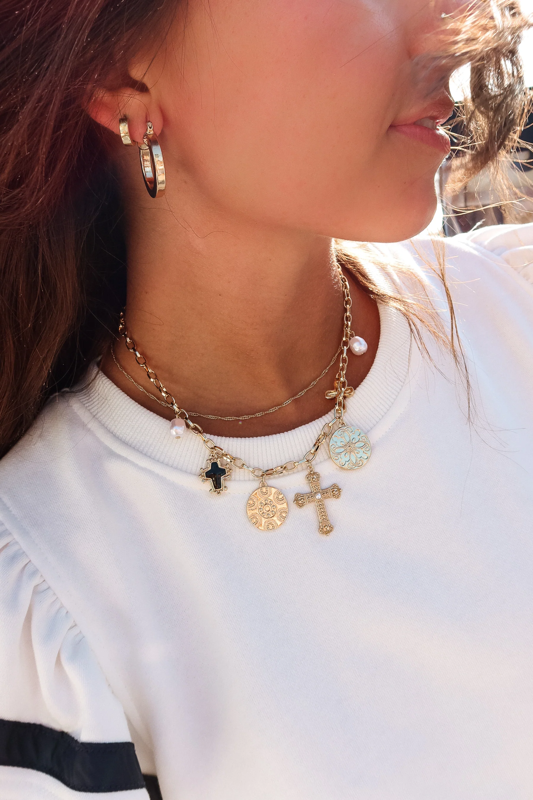 Ava Pearls & Crosses Medallion Necklace