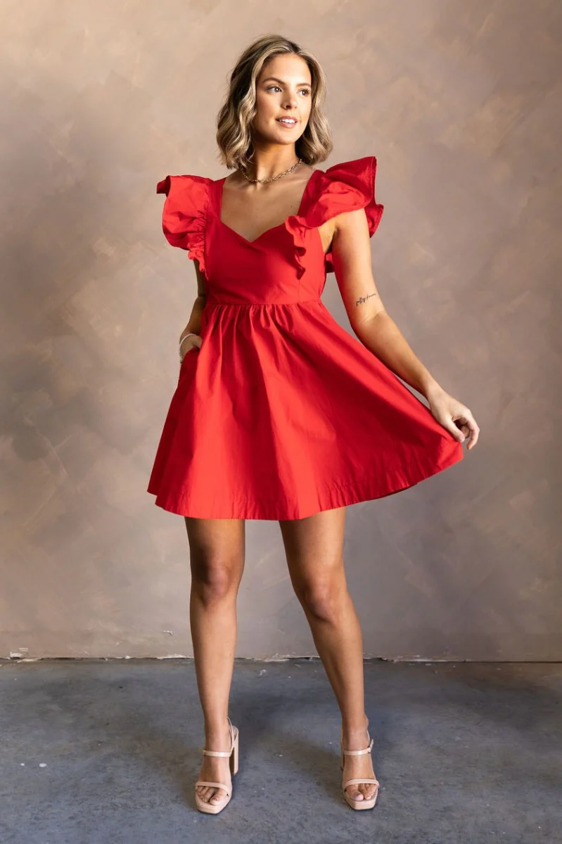 Ava Red Ruffle Open Back Mini Dress