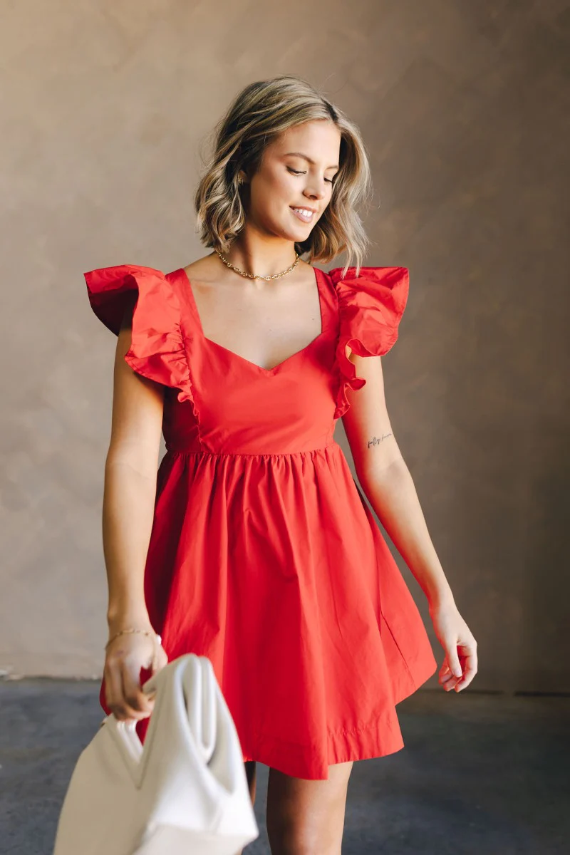 Ava Red Ruffle Open Back Mini Dress - Image 4