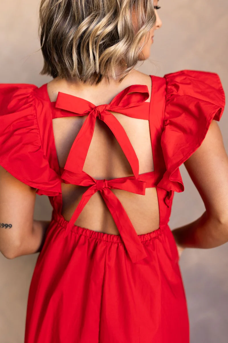 Ava Red Ruffle Open Back Mini Dress - Image 7