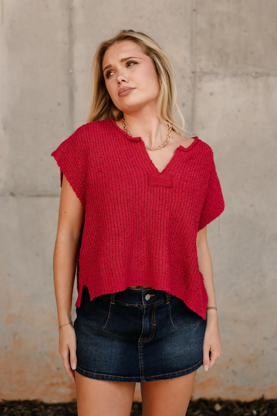 Ava Red Sleeveless Sweater - Image 3