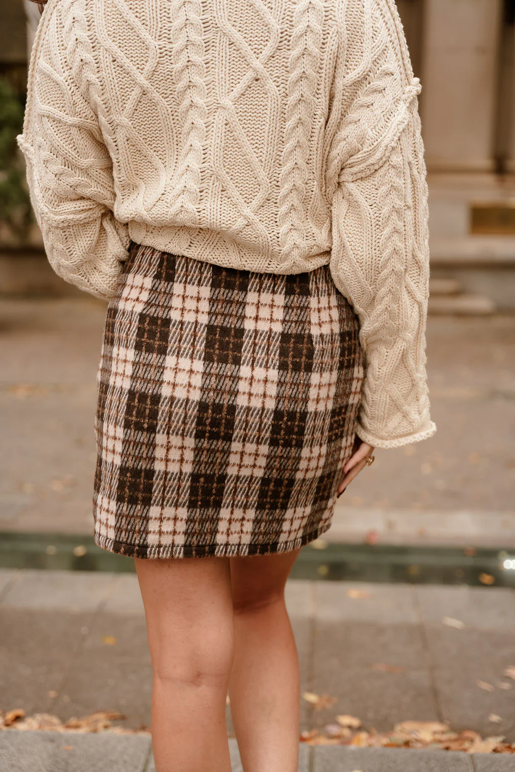 Ava Taupe & Brown Plaid Knit Mini Skirt - Image 4
