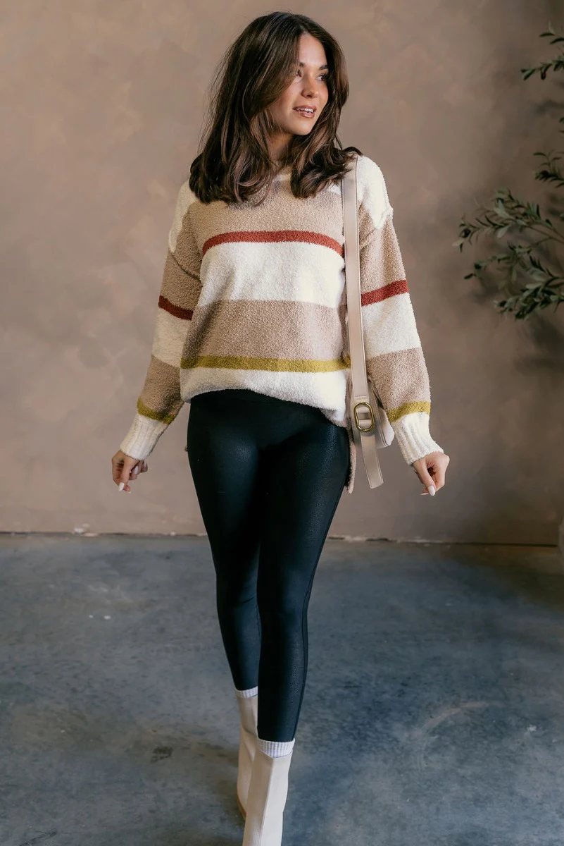 Ava Taupe Multi Striped Long Sleeve Sweater - Image 3
