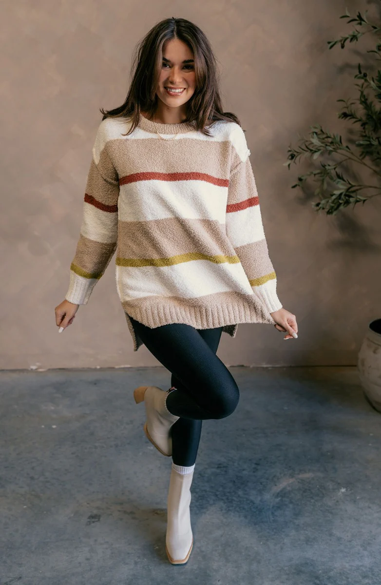 Ava Taupe Multi Striped Long Sleeve Sweater - Image 4