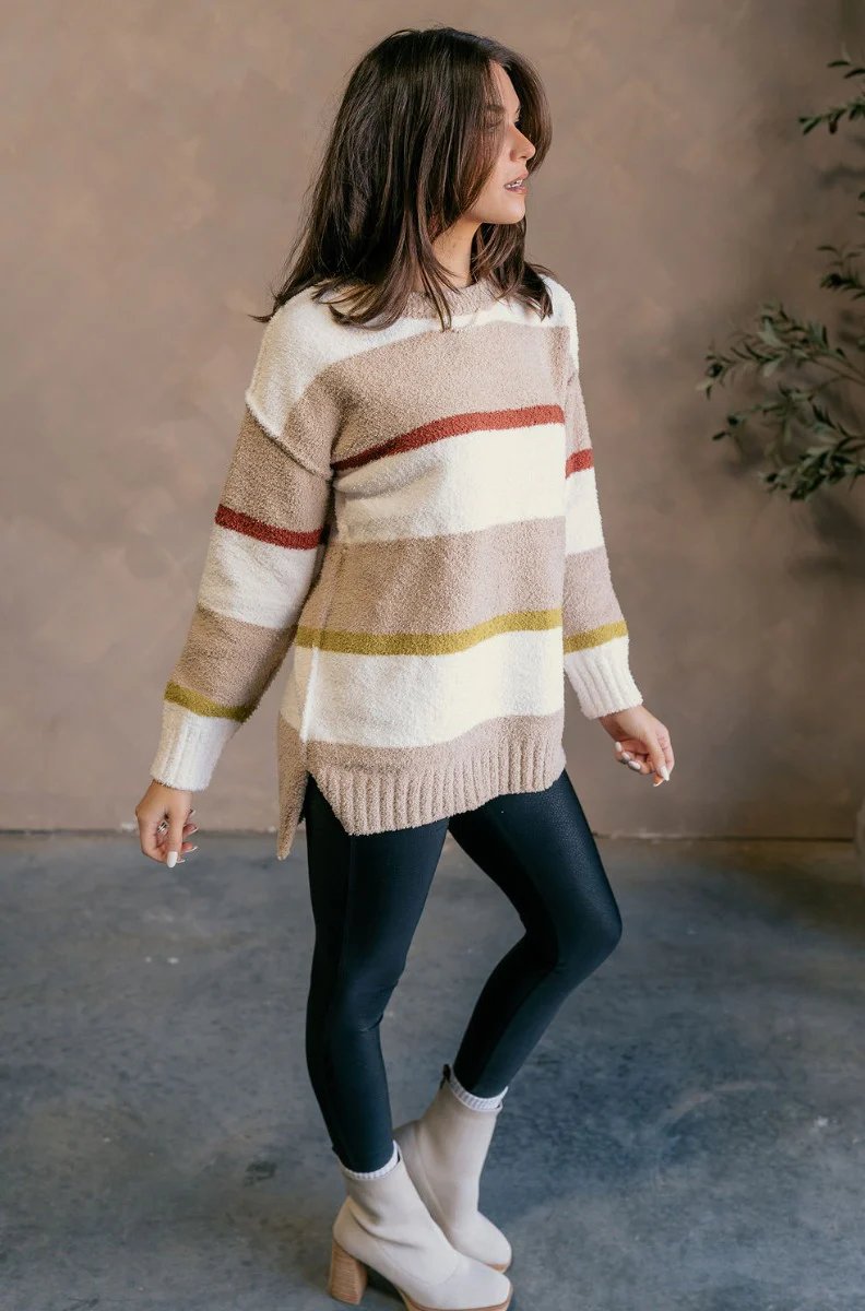 Ava Taupe Multi Striped Long Sleeve Sweater - Image 7