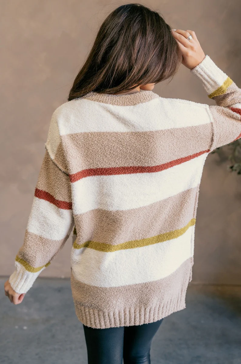 Ava Taupe Multi Striped Long Sleeve Sweater - Image 8