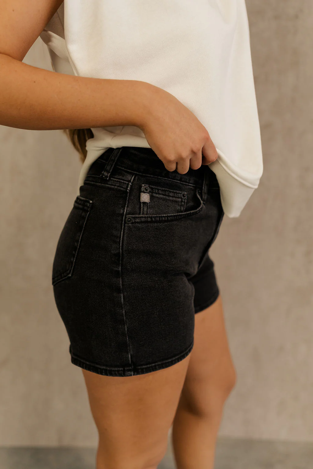 Ava Washed Black Denim Shorts - Image 2