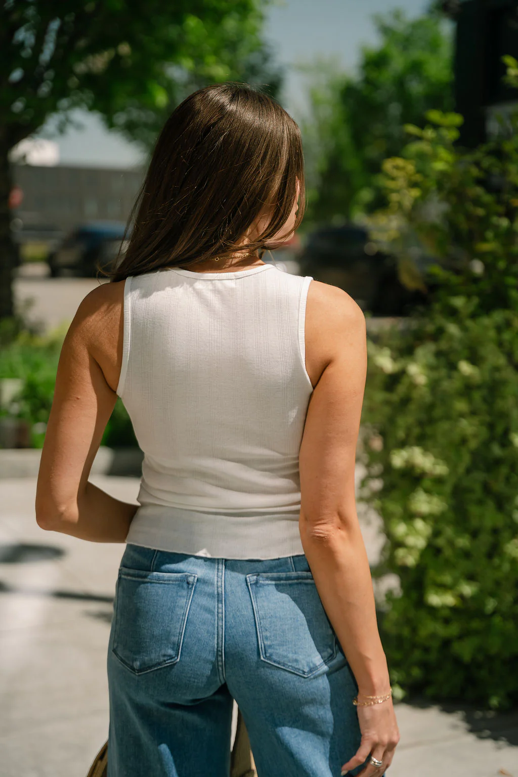 Ava White Ribbed Button-Up Tank - Image 6