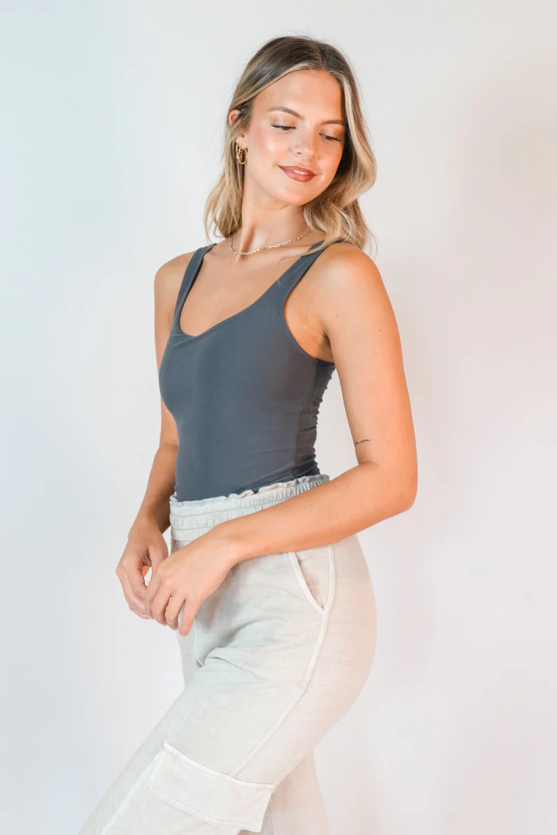 Avery Charcoal Grey Sleeveless Bodysuit - Image 6