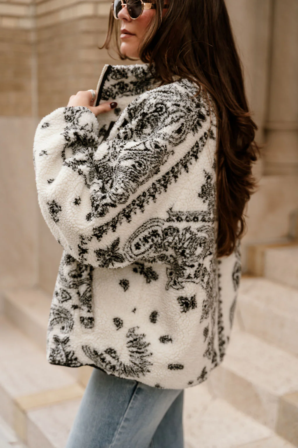 Avery Cream & Black Sherpa Paisley Jacket - Image 13